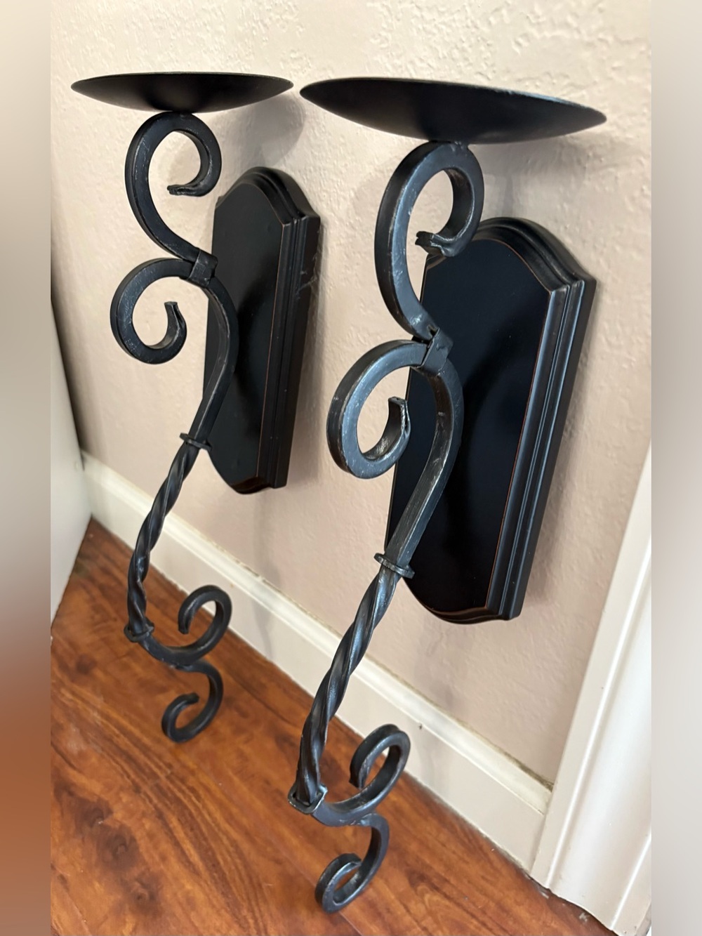Black Wrought Iron Wall Candle Sconce Pair - Unbranded